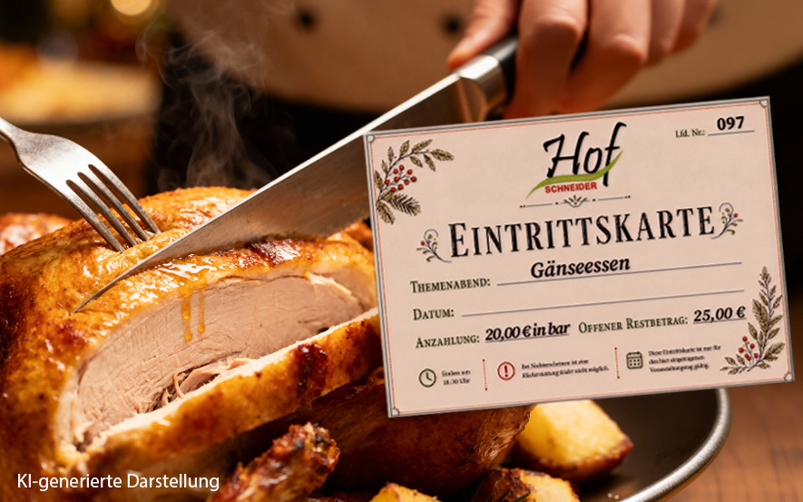 Teller mit Gans und einer Eintrittskarte